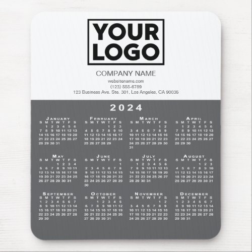 2024 Calendar Company Logo Text Dark Grey White Mouse Pad
