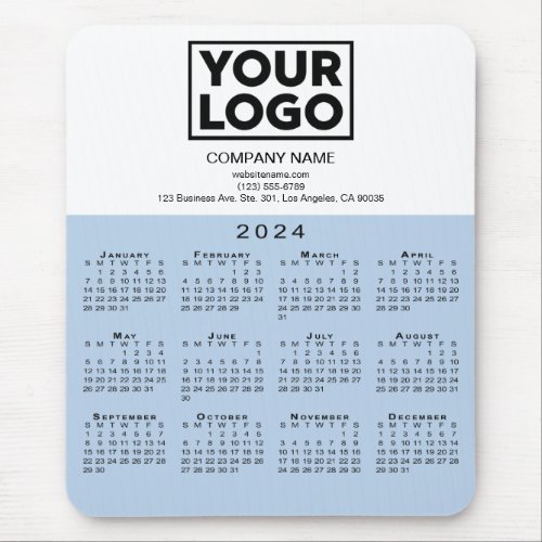 2024 Calendar Company Logo Text Light Blue White Mouse Pad