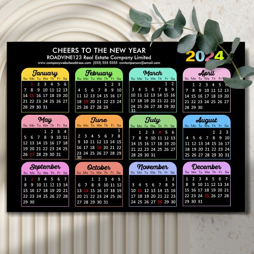 2024 Calendar Corporate Modern Black Magnetic Card