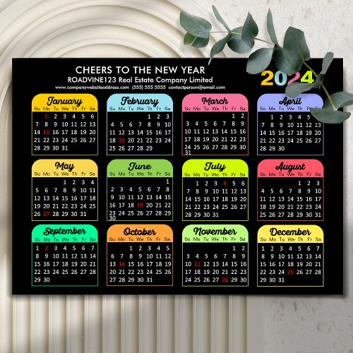 2024 Calendar Corporate Modern Black Magnetic Card