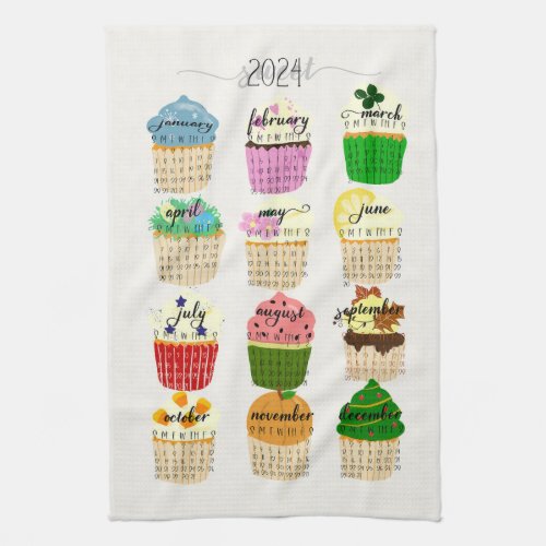 2024 Calendar Cupcake Kitchen Tea Towel