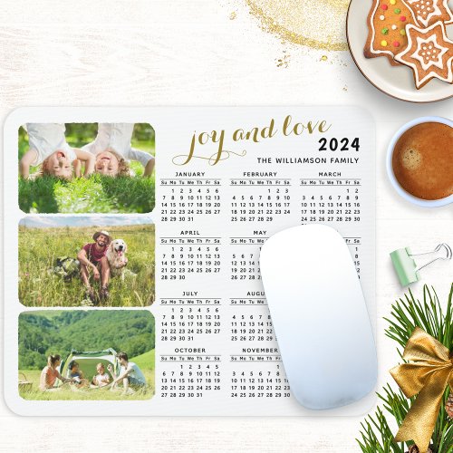 2024 Calendar Custom 3 Photo Family Mouse Pad