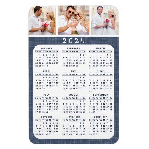 2024 Calendar Custom 3 Photo Fridge Magnet