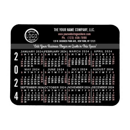 2024 Calendar Custom Business Logo Name Black Easy Magnet