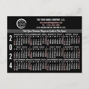 2024 Calendar Custom Business Logo Name Black Easy Postcard