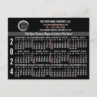 2024 Calendar Custom Business Logo Name Black Easy Postcard
