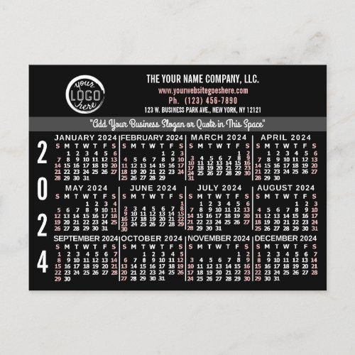 2024 Calendar Custom Business Logo Name Black Easy Postcard