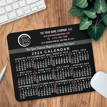 2024 Calendar Custom Business Logo Name Black Red Mouse Pad by FancyCelebration at Zazzle
