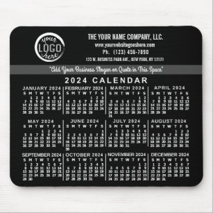 2024 Calendar Custom Business Logo Name Easy Black Mouse Pad