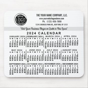 2024 Calendar Custom Business Logo Name Easy White Mouse Pad by FancyCelebration at Zazzle