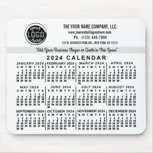 2024 Calendar Custom Business Logo Name Easy White Mouse Pad