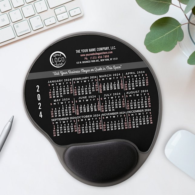 2024 Calendar Custom Business Logo Name Red Black Gel Mouse Pad (Creator Uploaded)