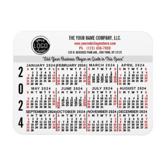 2024 Calendar Custom Business Logo Name White Easy Magnet