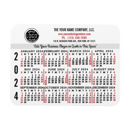 2024 Calendar Custom Business Logo Name White Easy Magnet