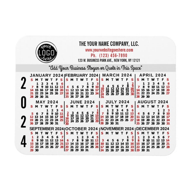 2024 Calendar Custom Business Logo Name White Easy Magnet (Horizontal)