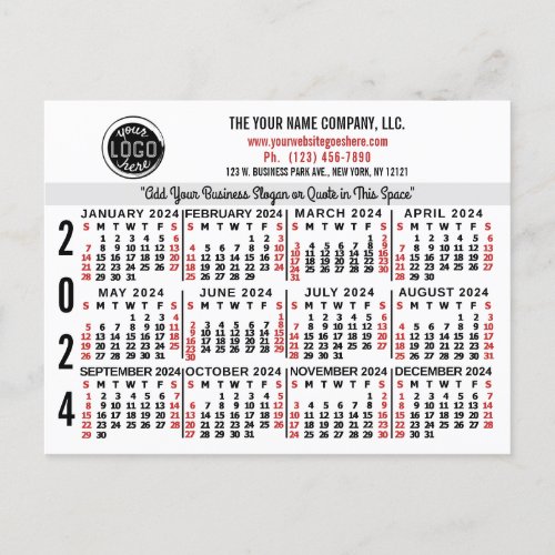 2024 Calendar Custom Business Logo Name White Easy Postcard