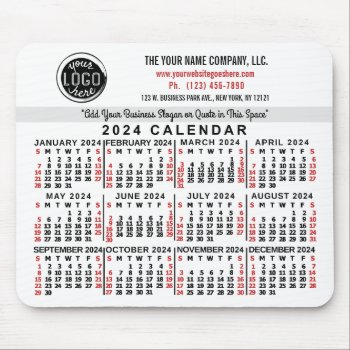 2024 Calendar Custom Business Logo Name White Red Mouse Pad by FancyCelebration at Zazzle