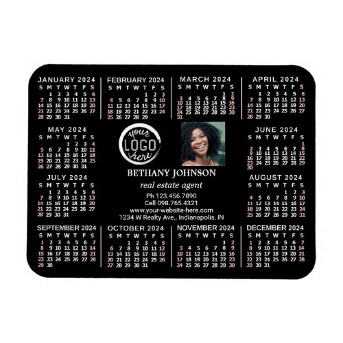 2024 Calendar Custom Business Logo Photo Text Easy Magnet