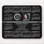 2024 Calendar Custom Business Logo Photo Text Easy Mouse Pad<br><div class="desc">These professional-looking 2024 calendar mousepads are perfect for your company office branding. They have large, easy-to-read, bold numbers in white and light-red on black. In the center, brand your business with your corporate logo and photo. On the gray rectangle / stripe in the center, add your own attention-grabbing quote or...</div>