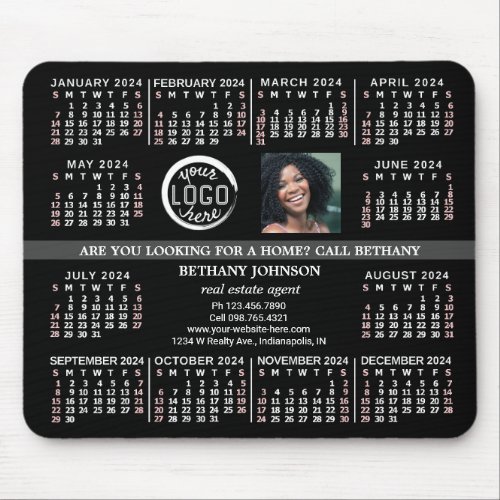 2024 Calendar Custom Business Logo Photo Text Easy Mouse Pad