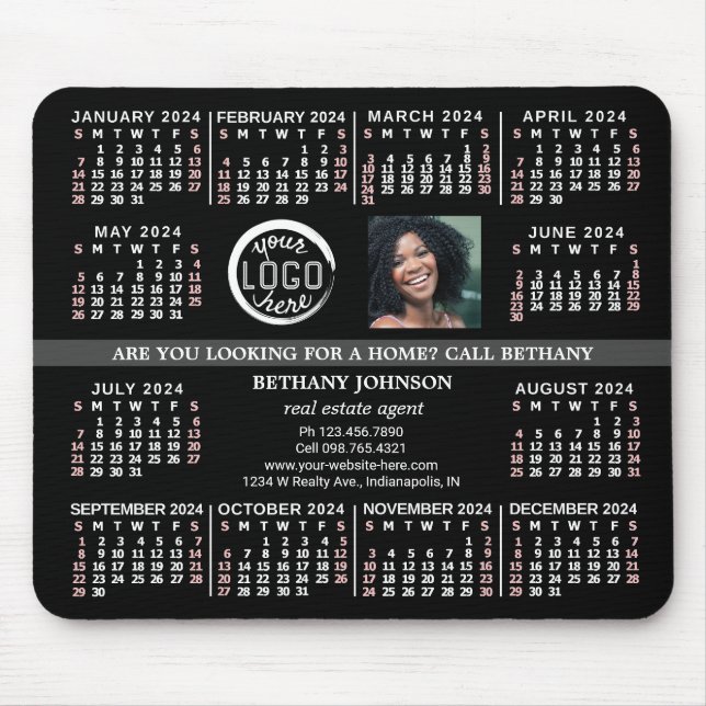2024 Calendar Custom Business Logo Photo Text Easy Mouse Pad (Front)