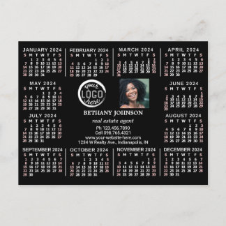 2024 Calendar Custom Business Logo Photo Text Easy Postcard