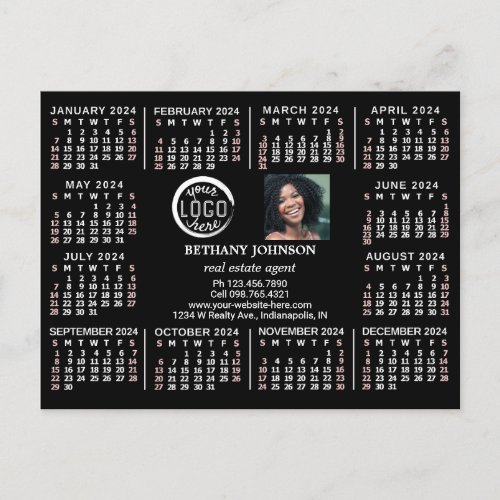 2024 Calendar Custom Business Logo Photo Text Easy Postcard