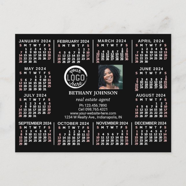 2024 Calendar Custom Business Logo Photo Text Easy Postcard (Front)