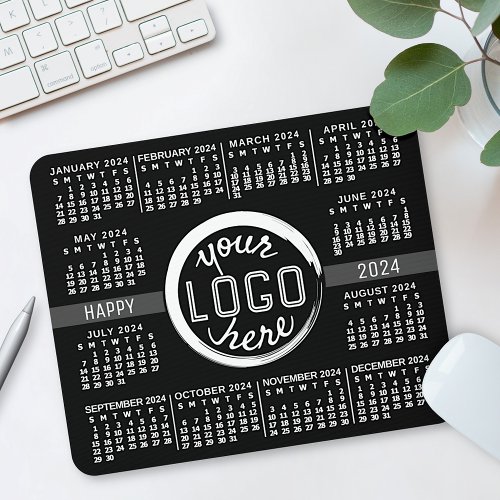 2024 Calendar Custom Business Logo Text Easy Black Mouse Pad