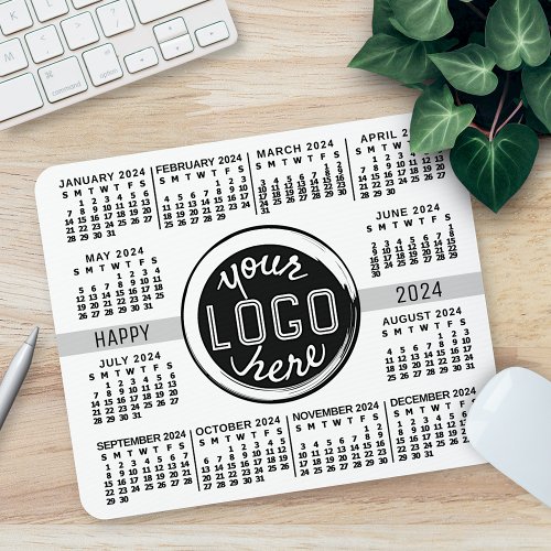 2024 Calendar Custom Business Logo Text Easy White Mouse Pad