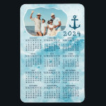2024 Calendar Custom Photo Coastal Magnet<br><div class="desc">Create your own full year 2024 magnetic photo calendar that features a stylish coastal design in teal aqua blue colors decorated with an anchor. This 4x6 mini magnet calendar is perfect for personal using,  and as a practical gift for your family and friends.</div>