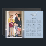 2024 Calendar Custom Photo Monogram Blue Magnet<br><div class="desc">Modern 2024 calendar magnetic card features your vertical photo on the left and your monogram and name above the black calendar on the right on a light blue background. Replace the sample image and text with your own in the sidebar. Makes a great stocking stuffer or holiday gift for family....</div>