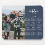 2024 Calendar Custom Photo Monogram Name Navy Blue Mouse Pad<br><div class="desc">Modern 2024 calendar features your photo on the left and your monogram and name above the vertical white calendar on the right on a navy blue background. Replace the sample image and text with your own in the sidebar. Makes a great gift for family. If you'd like to change the...</div>