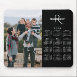 2024 Calendar Custom Photo Monogram Name on Black Mouse Pad<br><div class="desc">Modern 2024 calendar features your photo on the left and your monogram and name above the vertical white calendar on the right on a black background. Replace the sample image and text with your own in the sidebar. Makes a great gift for family. If you'd like to change the black...</div>