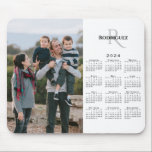 2024 Calendar Custom Photo Monogram Name on White Mouse Pad<br><div class="desc">Modern 2024 calendar features your photo on the left and your monogram and name above the vertical black calendar on the right on a white background. Replace the sample image and text with your own in the sidebar. Makes a great gift for family. If you'd like to change the white...</div>