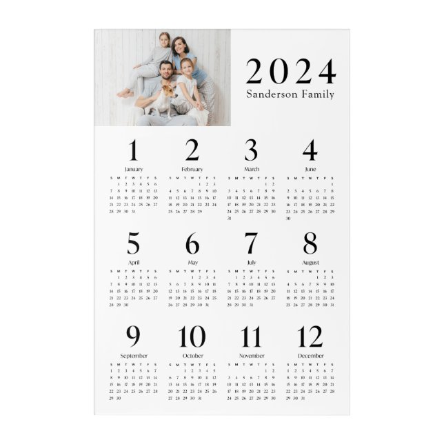 2024 Calendar Custom Photo Name on Acrylic Print (Front)