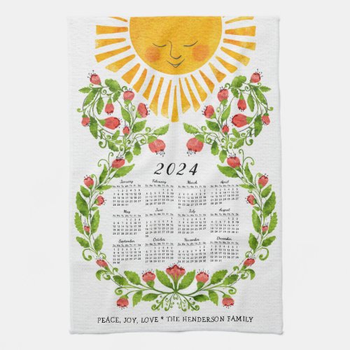 2024 Calendar Cute Floral Kitchen Towel