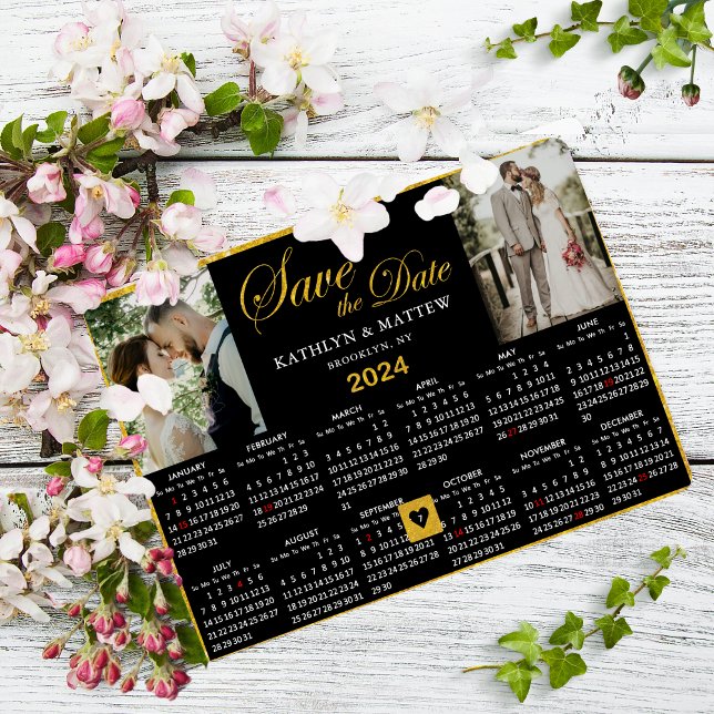 2024 Calendar Elegant Script 2 Photo Save The Date Magnetic Invitation (Creator Uploaded)