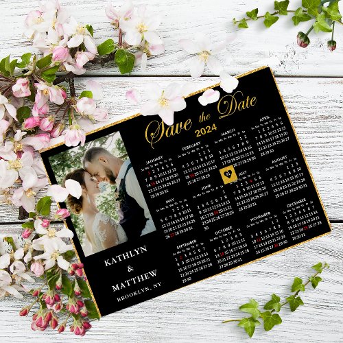 2024 Calendar Elegant Script Photo Save The Date Magnetic Invitation