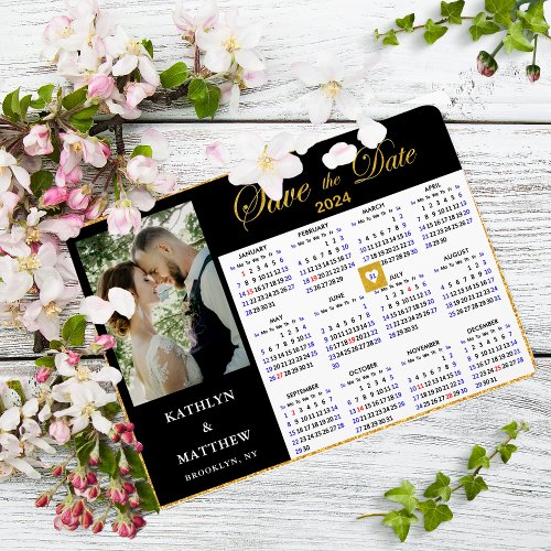 2024 Calendar Elegant Script Photo Save The Date Magnetic Invitation