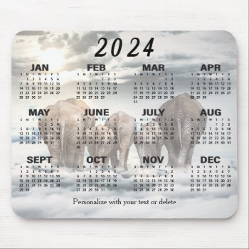 2024 Calendar - Elephant Butt Family  Mouse Pad by DesignsbyDonnaSiggy at Zazzle