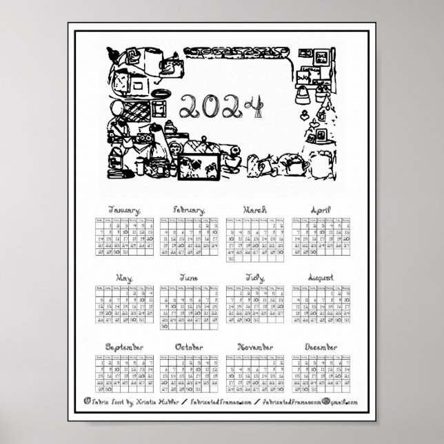 2024 Calendar Fabric Font Fabricated Frames Print  (Front)