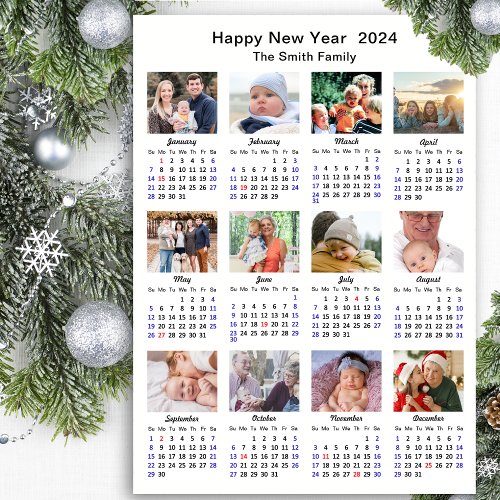 2024 Calendar Family 12 Photo Collage Minimalist