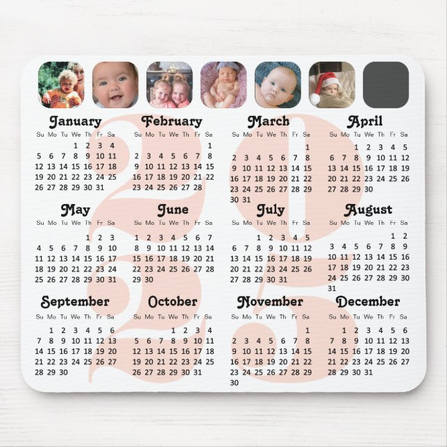 2024 Calendar Family 7 Photo Collage Pink Simple Mouse Pad (Front)