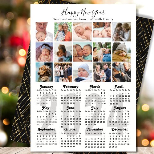 2024 Calendar Family Photo Collage Elegant Script Holiday Card
