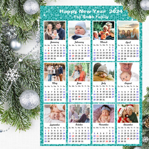 2024 CALENDAR FAMILY PHOTO COLLAGE MODERN BLUE Gabriel Angel Design