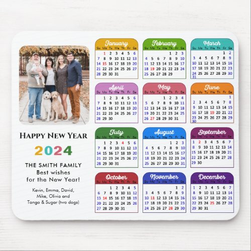 2024 Calendar Family Photo Minimalist Colorful Mouse Pad