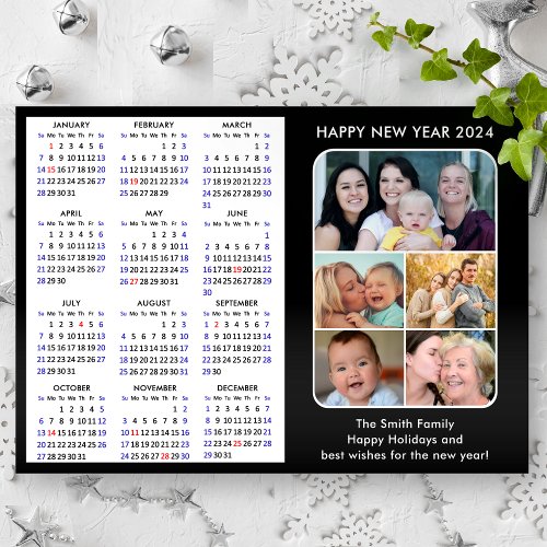 2024 Calendar Family Photo Modern Black Magnetic