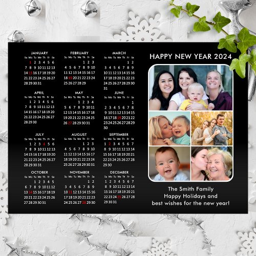 2024 Calendar Family Photo Modern Black Magnetic