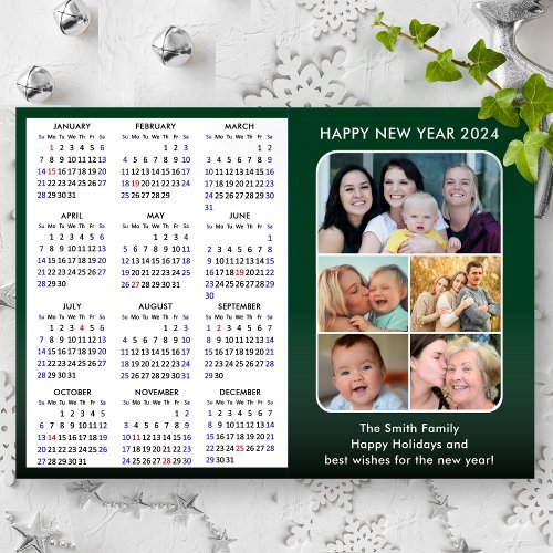 2024 Calendar Family Photo Modern Green Magnetic